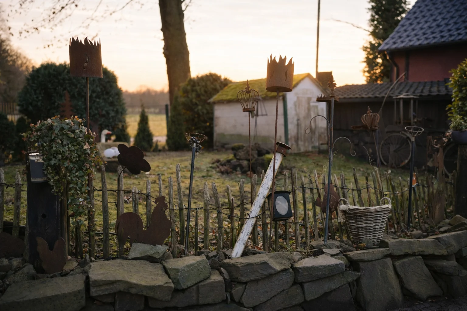 Rustikaler Garten einer Weinkellerei als Hochzeitslocation in Bottrop bei Sonnenuntergang