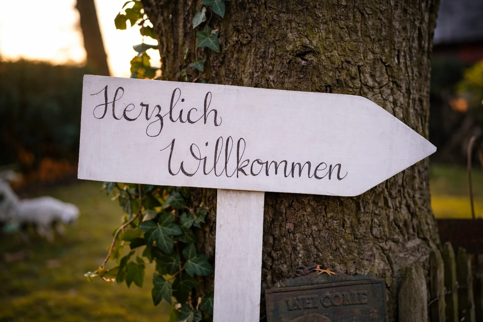 Willkommensschild bei einer standesamtlichen Hochzeit in einer Weinkellerei in Bottrop